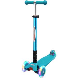 ChromeWheels Mini Scooter for Toddlers, Deluxe 3-Wheeled Scooters for Kids, 4 Adjustable Height Glider with Kick Scooters, Lean-to-Steer with LED Light-Up Wheels for Ages 3-6 Girls Boys (Aqua)