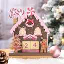 Pastel Wooden Christmas Countdown Advent Calendar Candyland Gingerbread House with Wood Blocks Day Until Christmas Countdown Tabletop Calendar Decor Xmas Number Sign for Home Office Decor