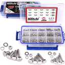 Hilitchi 705-Pcs M3 M4 M5 Hex Hexagon Head Cap Machine Screws Bolts Nuts Flat and Lock Washers Assortment Kit, 304 Stainless Steel, 8 to 20mm Length, Full Thread