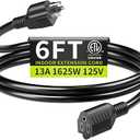 16/3 Black Extension Cord 6 FT Indoor, Short Extension Cord for Laptops, Coffee Makers, Office Home Appliances, 3 Prong Small Resistant Cable Flexible, 13A 125V 1625W ETL Listed Black