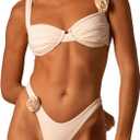 Women's 2 Piece 3D Rose Bikini Set High Cut Cheeky Swimsuit Floral Appliques Bathing Suit M