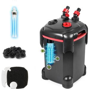 PONDFORSE Canister Filter, External Aquarium Filter Ultra-Quiet Water Circulation Cleaning Machine with Media for Fish Tanks and Aquariums (Medium, Black)