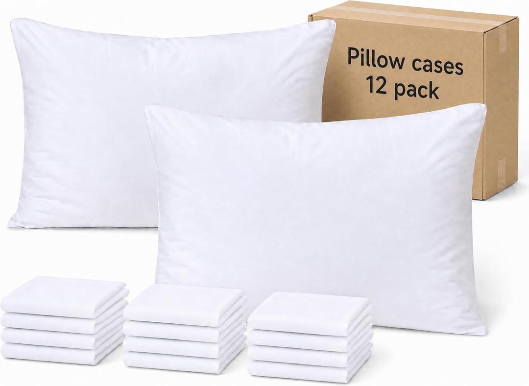 ZPECC Pillow Cases Standard Size Set of 12, 20x26 Envelope Closure Pillowcases, Soft Plain Brushed Microfiber Covers Hypoallergenic Breathable (White)