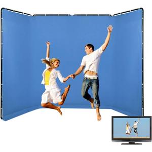 7.87ft*13.12ft Large Blue Screen Backdrop for Professional Photography, Portable Collapsible Solid Color Photography Background Support System for Portrait Parties, Keying, Live Broadcasting