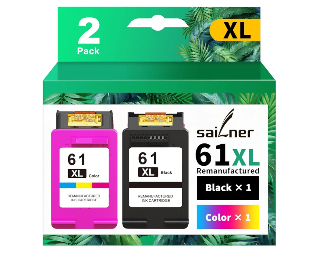 SAILNER 61XL Ink Cartridge Replacement for HP Ink 61 Black and Color Combo Pack 61XL for Envy 4500 4501 4502 5530 Officejet 4630 4635 Deskjet 1000 1010 2540 Series Printer 61 Ink, 2-Pack