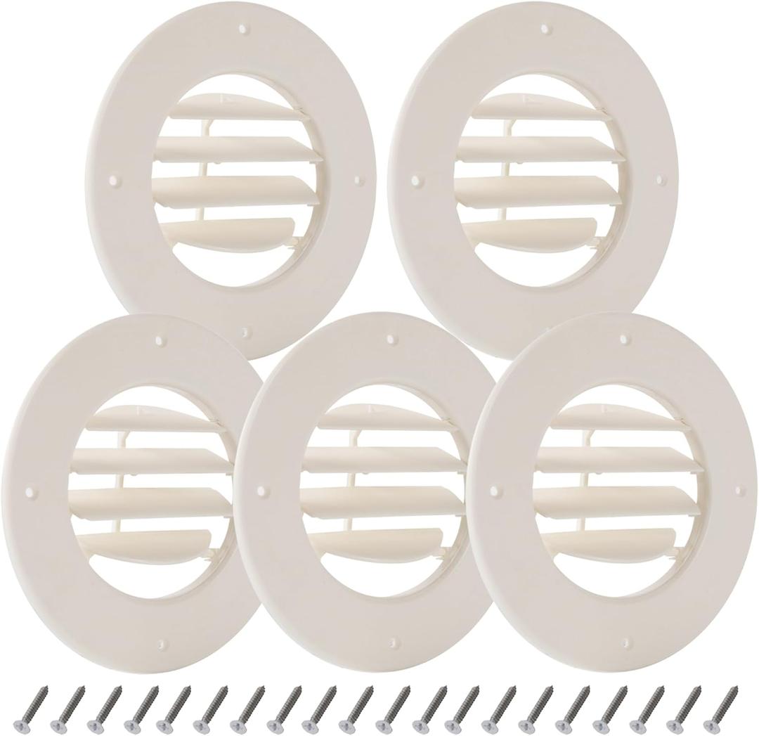 (5-Pack) 6.5" RV Ceiling Vent Covers for Inside Camper, RV AC Vent Cover Replacement, Fits 4-5/8" Ducts, Rotatable Slats for Directional Airflow, White