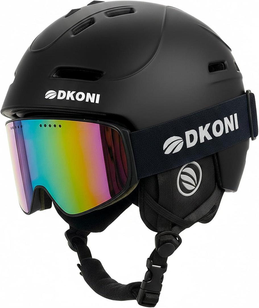 DKONI Ski Helmet with Goggles, Ski Helmet for Adults Snowboard Helmet Men Women Youth Certified Snow Sports Helmet for Skiing Snowboarding (M: 21.2-22.5 (54-58cm), Black)