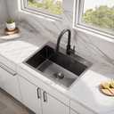 HOTIS 24 X 18 Inch Black Drop In Kitchen Sink, Black Stainless Steel Kitchen Sink, Large Residential Sink with 2 Holes, Single Bowl Topmount Workstation Sink with Dish Grid & Drain