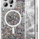 UEEBAI Glitter Case Magnetic for iPhone 14 Pro Max Case, Luxury Shiny Bling Sparkly Phone Cover Compatible with MagSafe, Wireless Charge Crystal Diamonds Shiny Cover for Women - Black
