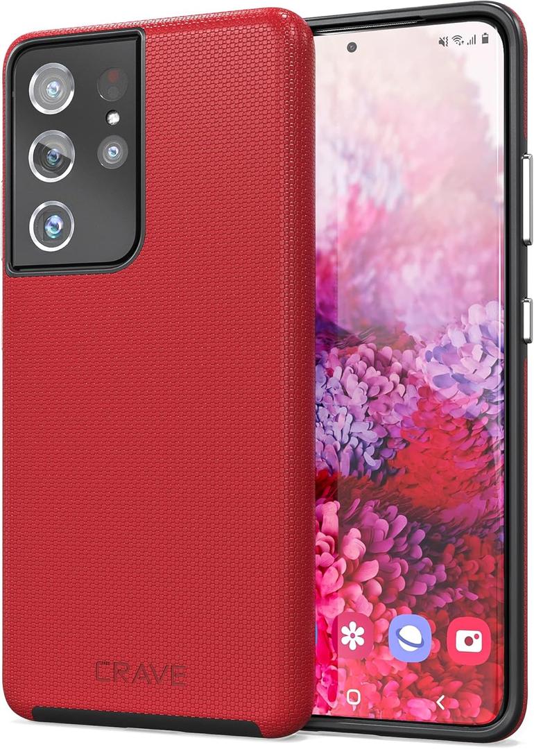 Crave for Galaxy S21 Ultra Case, Shockproof Protection Dual Layer Case for Samsung Galaxy S21 Ultra 5G (6.8 inch) - Red