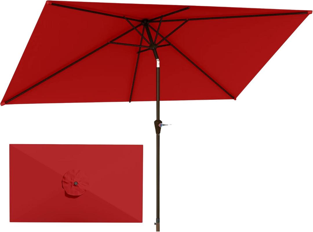 6.5'x10' Rectangular Patio Outdoor Umbrella,Large Coverage with Push-Button Tilt & UV Protection,Sturdy Ribs for Deck,Lawn,Pool,Backyard, 6.5 feet by 10 feet