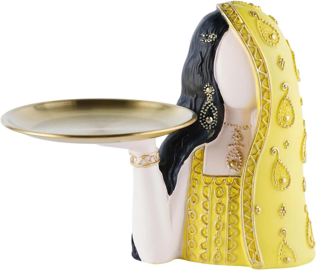Ramadan Tray Eid Table Decorations Resin Women Figurines Home Decor Candy Dishes Decorative Key Tray Tabletop Decor for Ramadan Ornaments and Persian New Year Decorations, Yellow