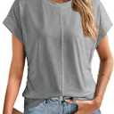 Dokotoo Spring Tops for Women 2025 Cap Sleeve Side Ruched Summer Tops for Women Trendy Women Clothing (Gray, XXL)