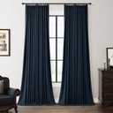 Joywell Vintage Blue Pinch Pleated 100% Blackout Linen Curtains 112 Inches Long for Living Room Darkening Thermal Bedroom Insulated Drapes Classical Noise Reduction Pinch Pleat Linen Curtains 40x112