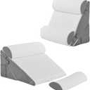 Bedluxe Adjustable 4pcs Bed Wedge Pillow Set, Memory Foam Wedge Pillows Post Surgery for Back, Neck, Leg Pain Relief, Pillow Wedge for Sleeping, Sitting up in Bed, Acid Reflux and GERD, White/Grey (Adjustable 9&12 Inch + 2 Head Pillow)
