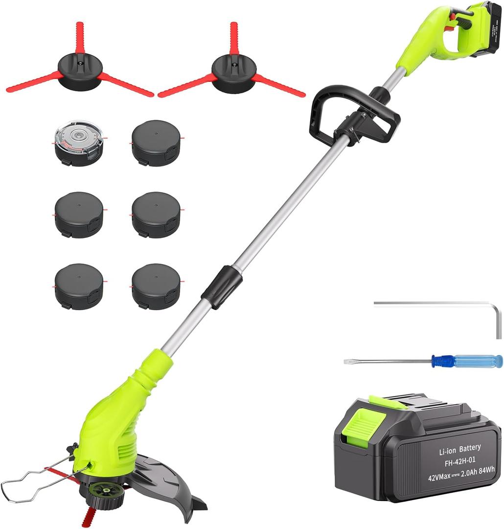 Aokia String Trimmer: Cordless Weed Wacker with 40V 2.0Ah Battery - Lightweight Electric Lawn Edger - 2 in 1 Trimmer & Edger Lawn Tool Grass Cutter with 2 Plastic Blades for Garden, Yard