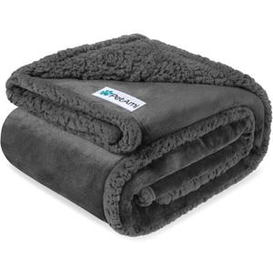 PetAmi Waterproof Dog Blanket for Couch, Large 60x40, Pee Proof Sherpa Fleece Reversible Pet Throw, Furniture Protector for Bed Sofa Kennel, Soft Washable Cover for Medium Dogs Cats, Grey Sherpa
