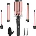 Curling Wand Set, Curling Iron Interchangeable 3 Barrel Wand Curler with Ceramic Tourmaline Professional 5 in 1 Wand Curling Iron,for Women with Curler and Waver