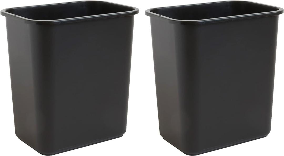 United Solutions 7 Gallon / 28 Quart Space Saving Trash Wastebasket, Fits Under Desk and Small, Narrow Spaces in Commercial, Kitchen, Home Office, and Dorm, Easy to Clean, Black, (WB0338) (Pack of 2)