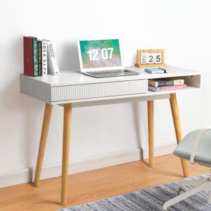 Artswish White Writing Desk Modern Desk Wooden Desk with Drawer, Small Office Desk Simple Computer Desk Makeup Table, White Oak