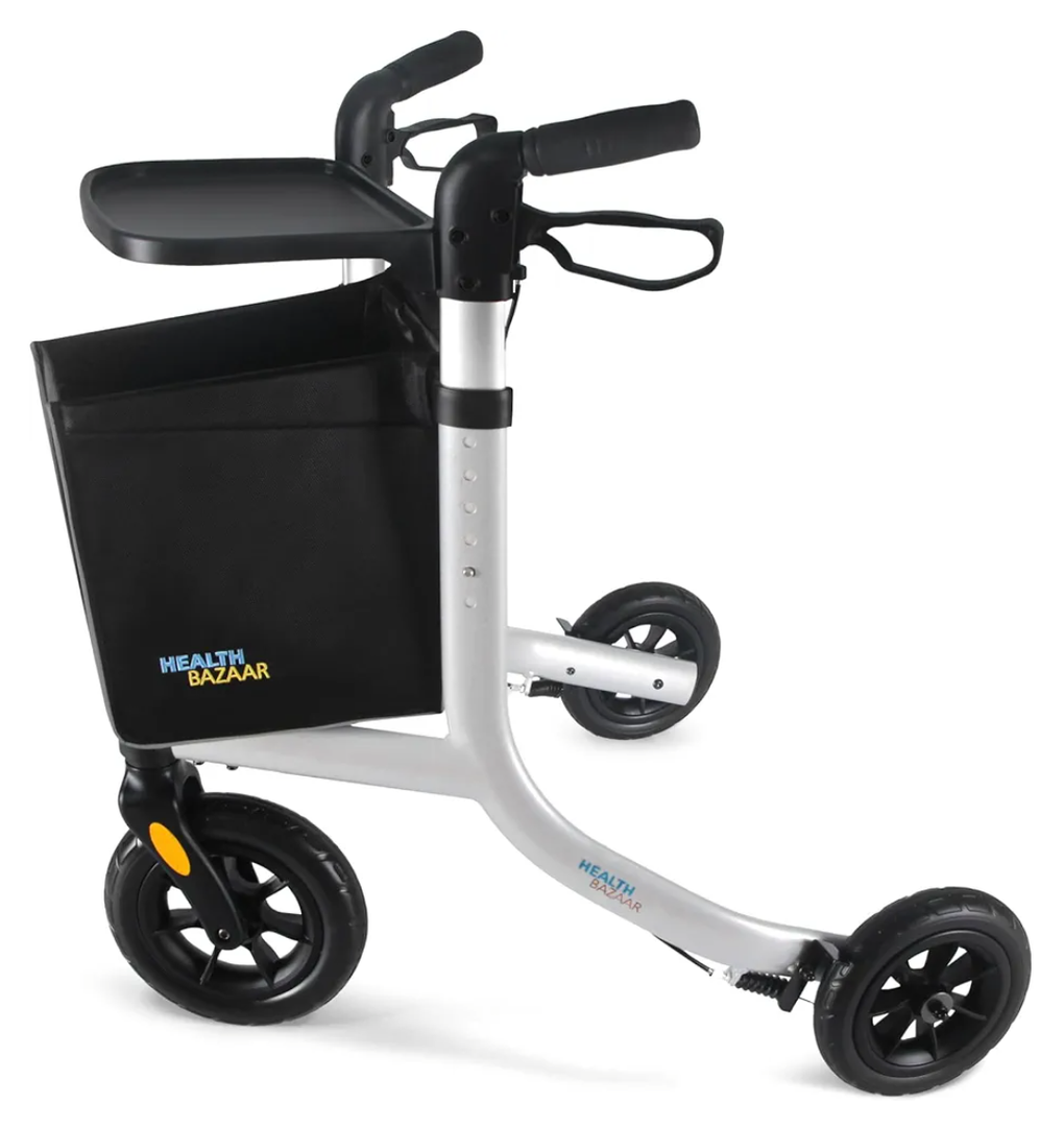 3 Wheels Rollator Walker for Seniors, Foldable Lightweight Walker with Detachable Tray and Storage Bag, Invisible Brake Line, 6 Levels Height Adjustable, 10'' Front Wheels