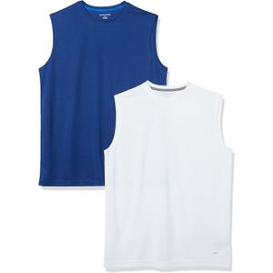 Amazon Essentials Men's Active Performance Tech Muscle Tank, Pack of 2 (Medium, Navy/White)