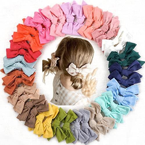 CÉLLOT 25 Pieces Girls Hair Bows Linen Fabric Bows Alligator Clips Hair Accessories for Little Girls Toddlers Kids and Teens