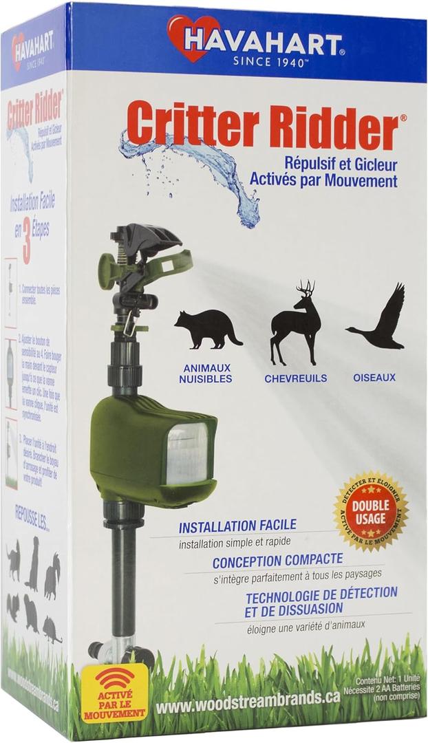 Havahart 5277 Critter Ridder Motion Activated Animal Repellent and Sprinkler - Repel Cats, Dogs, Chipmunks, Groundhogs, Squirrels, Skunks, Deer, and More (1 Pack)