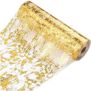 Gold Table Runner 11 Inch x 100 Feet Inches, Glitter Metallic Mesh Gold Runner Roll Table Decorations for Wedding, Baby Shower, Birthday, Christmas