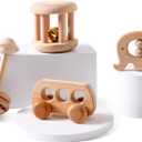 Organic Wooden Baby Rattle Toy Montessori Rattle Roller Waldorf Inspired Grasping Toddler Toys