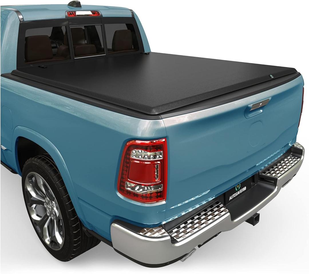 AUTOSAVER88 Soft Quad-fold Truck Bed Tonneau Cover Compatible with 2002-2025 Dodge Ram 1500 (Classic & New), 2003-2025 Dodge Ram 2500 3500 6.4ft Bed Without Rambox