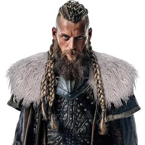L'VOW Men's Faux Fur Collar Medieval Winter Warm Shoulder Wrap Viking Warrior Short Cape Shawl Halloween LARP Cosplay Costume