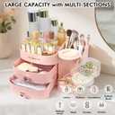 Makeup Organizer Countertop with Drawers, Make up Organizers for Vanity, Skincare Jewelry Earring Organizers, Cosmetic Display Cases Makeup Storage for Bedroom & Bathroom, Ideal Gifts for Women(Pink)