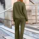 Glamaker Womens Lounge Two Piece Outfits Airport Casual Travel Crew Neck Sets Long Sleeve Tops & Wide Pants 2025 Trendy (Green, XXL)