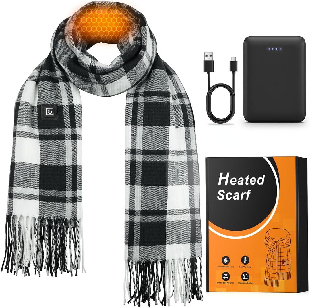 WELUK Heated Scarf for Women Men with 5000mAh Rechargeable Battery, 3 Temperature Settings Winter Electric Heating Neck Scarf (Black)