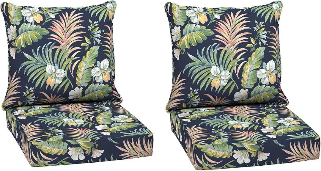 Arden Outdoor Deep Seat Cushion Set (2-Pack), 24 in x 24 in, Weather-Proof, Rain-Proof, Fade Resistant Patio Cushion for Chair, Sofa, and Couch Simone Blue Tropical