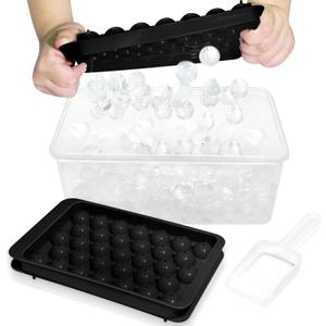 WIBIMEN Ice Cube Tray with Lid and Bin - Round Ice Trays for Freezer with Lid - Ice Cube Trays for Freezer with Ice Container (1"-2PACK Black)