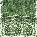 CEWOR 48 Pack 7 Feet Artificial Ivy Garlands, Fake Vines Greenery Hanging Plants Green Leaves Backdrop for Room Bedroom Wall Decor, Jungle Themed Party Wedding Decorations