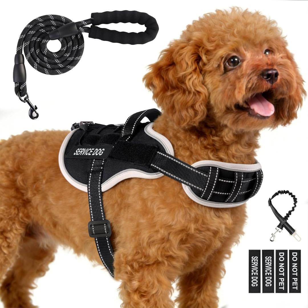 Service Dog Vest, No Pull Dog Harness Small Sized Dog, Service Dog Harnesses and Leash Set, Reflective Easy Walk Dog Vest Harness with Handle, Service Animal Vest for Dogs(Black, S)