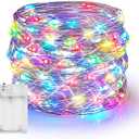 Dazzle Bright Fairy Lights Battery Operated, 20 FT 60 LED Silver Wire Waterproof Battery Operated String Lights, Christmas Decorations for Indoor Outdoor Bedroom Yard Decor, Multi-Colored