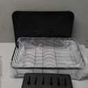 Dish Drying Rack Single Layer with Utensil Holder, Adjustable Spout Auto-Draining Dish Rack for Kitchen Counter, Large Capacity for Plates, Bowls, Cups, Dish Drainer with Drainboard,Black (One Tier - Black)
