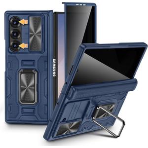 VEGO for Galaxy Z Fold 6 Case, with Built-in Privacy Screen Protector, Adjustable Magnetic Kickstand & Slide Camera Cover Full Body Drop Protection Case for Samsung Galaxy Z Fold 6 5G 2024-Blue