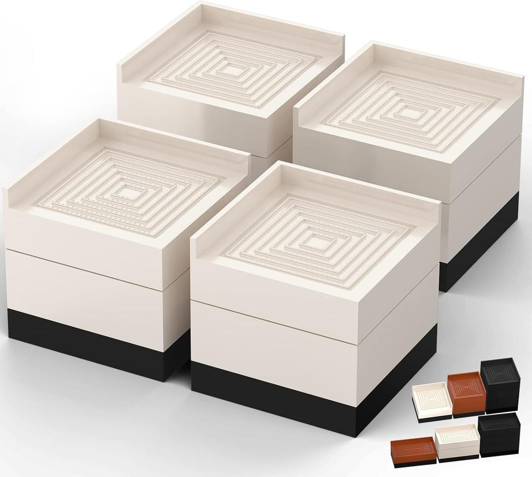 Furniture Risers, Tclouda Bed/Sofa/Desk/Table/Chair Leg/Fridge Lifts to 1.5, 3 and 4 in, Square Adjustable Risers Blocks for Extenders, Heavy Duty Supports Up to 1300 Lbs, 3 in-Apricot-Square