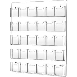 Acrylic Brochure Pamphlet Holder - Clear Display Stand with Multi Slot Rack, Wall Mount Pocket for Literature Menu Document Flyer Advertise Supplies (30 Pockets)