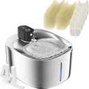 Cat Water Fountain Stainless Steel,152oz/4L Wireless Pet Fountain Battery Operated,Quiet Filtered Pet Water Fountain,Automatic Water Bowl for Cats Dogs with Motion Sensor 5 Filters