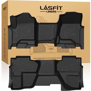 LASFIT Floor Mats 2014-2018 for Chevy Silverado/GMC Sierra 1500, 2015-2019 2500HD 3500 HD, Double Cab Only, 1st Row Bench Seat, All Weather TPE Custom Fit Car Floor Liners, with Carpet Floor Only