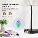 Bedside Table Lamp Set of 2: Dimmable Nightstand Bedside Lamps with USB A and C Ports, Modern Metal and Pleated Fabric Shade Black Desk Lamp for Bedroom Living Room Home Office Reading