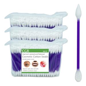 900pcs CGR Precision Cotton Swabs with Pointed and Flattened Tip Cosmetic Makeup Applicator(3x300pcs in bags)