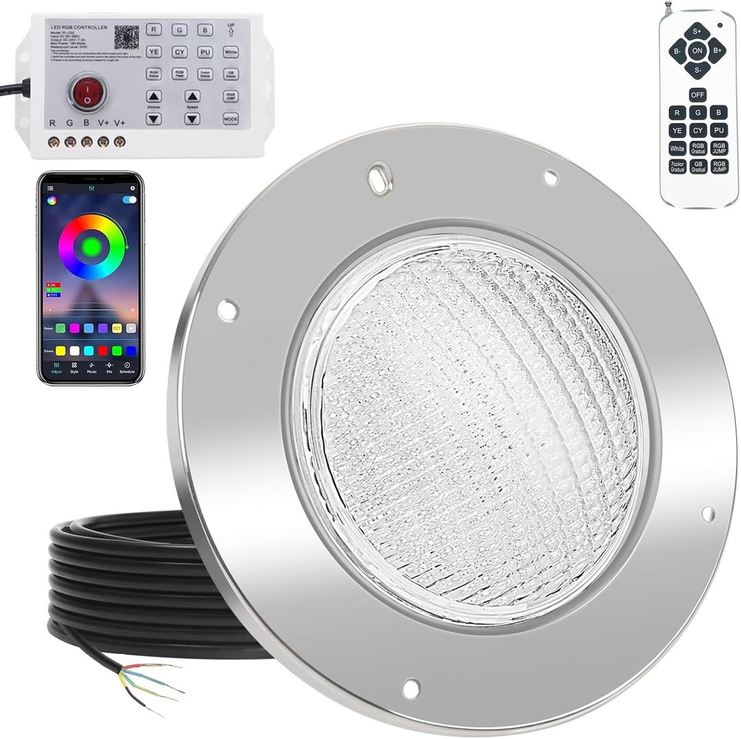 60W 10 Inch LED Pool Light for Inground Pool, Color Changing Underwater Light with APP/Remote/Controller, 12V Safe Low Voltage, IP68 Waterproof, Fits 10" Wet Niches, 150FT Cord