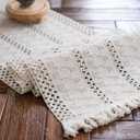 Alynsehom Macrame Table Runner Cream Beige Boho Table Runners with Tassels Hand Woven Cotton Table Runner Rustic Farmhouse Table Runners for Bohemian Kitchen Dining Table (12x36in)